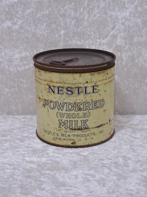 Antike Blechdose Nestlé Powdered Whole Milk - Vintage - 10 cm - LEER - Reklame