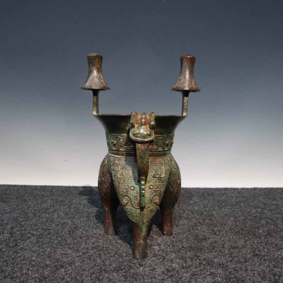 Taza de vino de 10,8"" rara antigua china de bronce dinastía palacio Foto 3 de 4