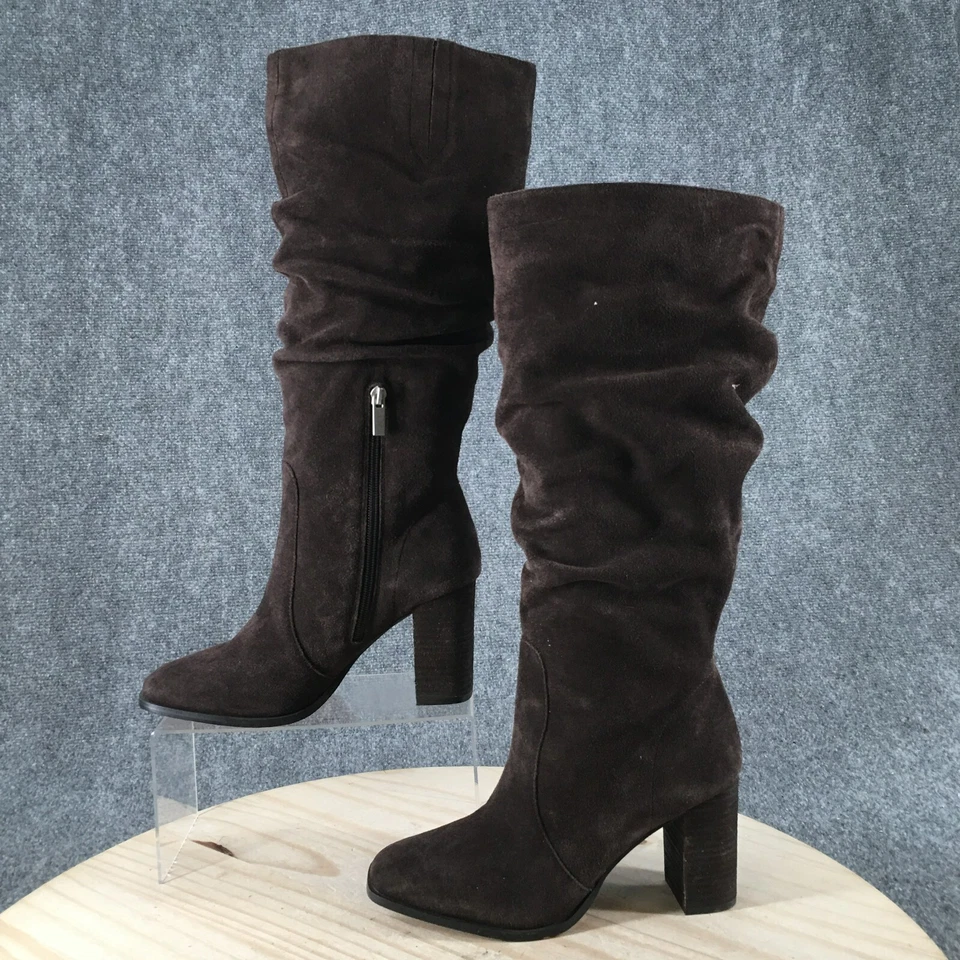 Великолепные ботинки женщин 8 M Gloria высокий колена коричневый кожаный каблук молнии - Изображение 2 из 4