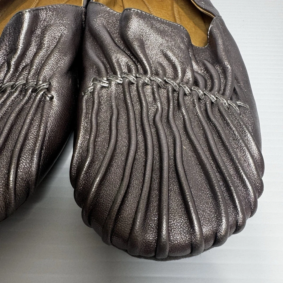 Chocolate Blu Vic Bronze Metallic Ruched Leather Flats Size 12 - Изображение 4 из 4