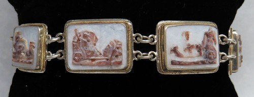 ANTIQUE (7) CAMEO SILVER 7" BRACELET
