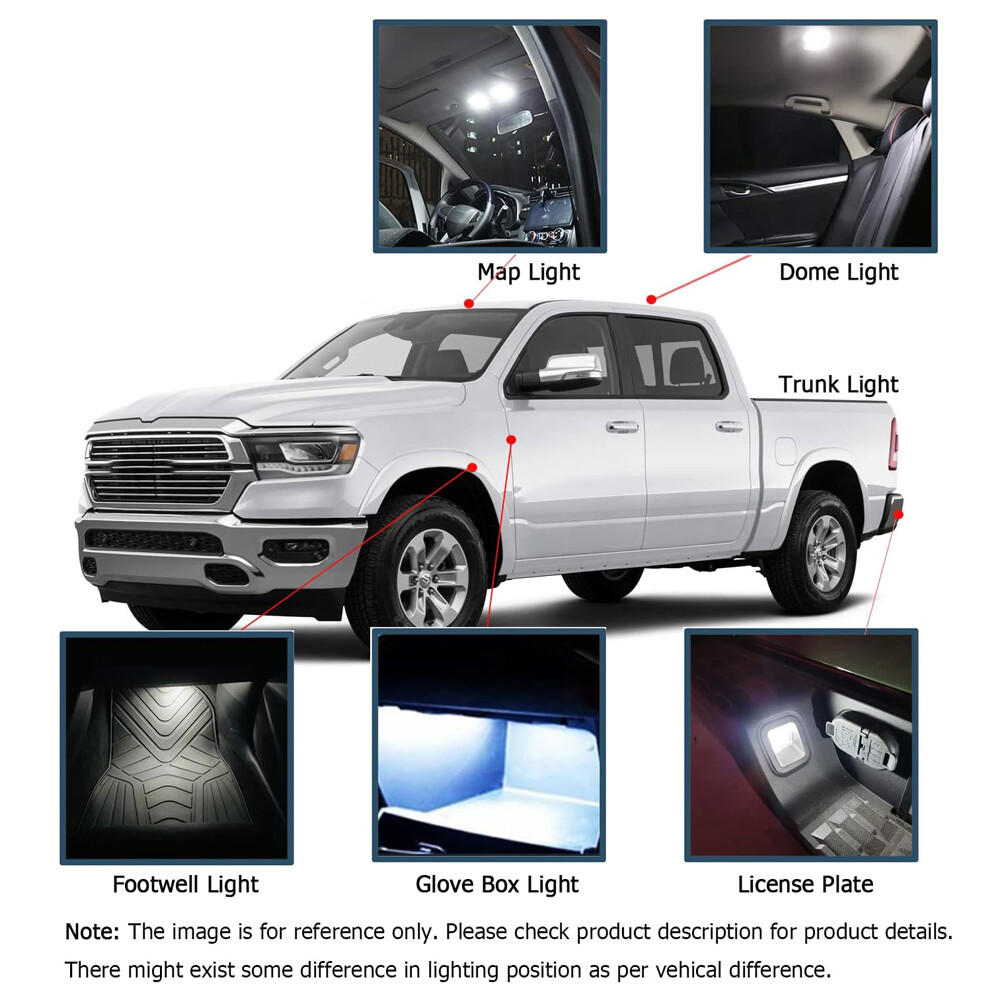 9-Piece RAM 1500 Interior LED Light Kit - Super Bright White Bulbs For 2019-2022 Models