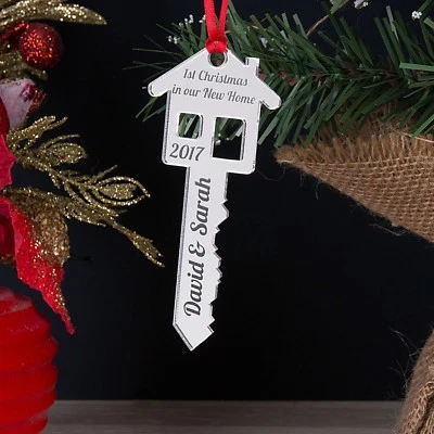 LITTLE GIFTS WITH LOVE Personalised Mirror First 1st Christmas In Our Your New Home Key Tree Decoration