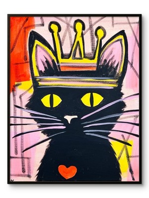 ORIGINAL Black Cat Painting Graffiti Modern Urban Wall Art Gift Decor SRA 11x14