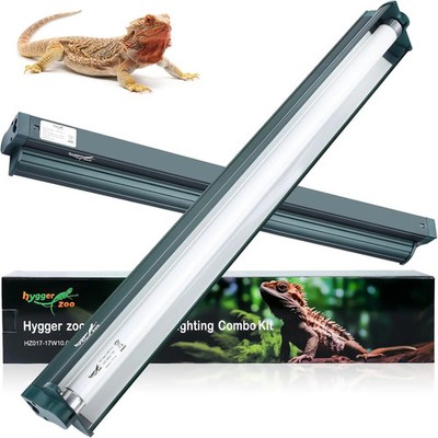 T8 Reptile Light Fixture Combo Kit 17W Green Light 10.0 UVB Fluorescent Tube for