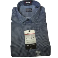 Van Heusen Men's Wrinkle Resist Flex Collar Dress Shirt blue 16-16.5 34-35 $65