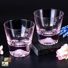 Special Gift Tajima Glass Mt. Fuji Glass Sakura Color Rock Glass Pair Set 2