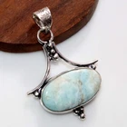 925 Silver Plated Larimar Pendant 1.9" New Year Gift Limited Stock Deal GW
