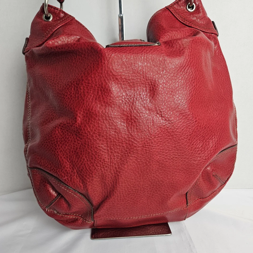 Pebbled Faux Leather Tommy Hilfiger Red Shoulder Bag Hobo Slouch Tote Purse - Image 3 of 4