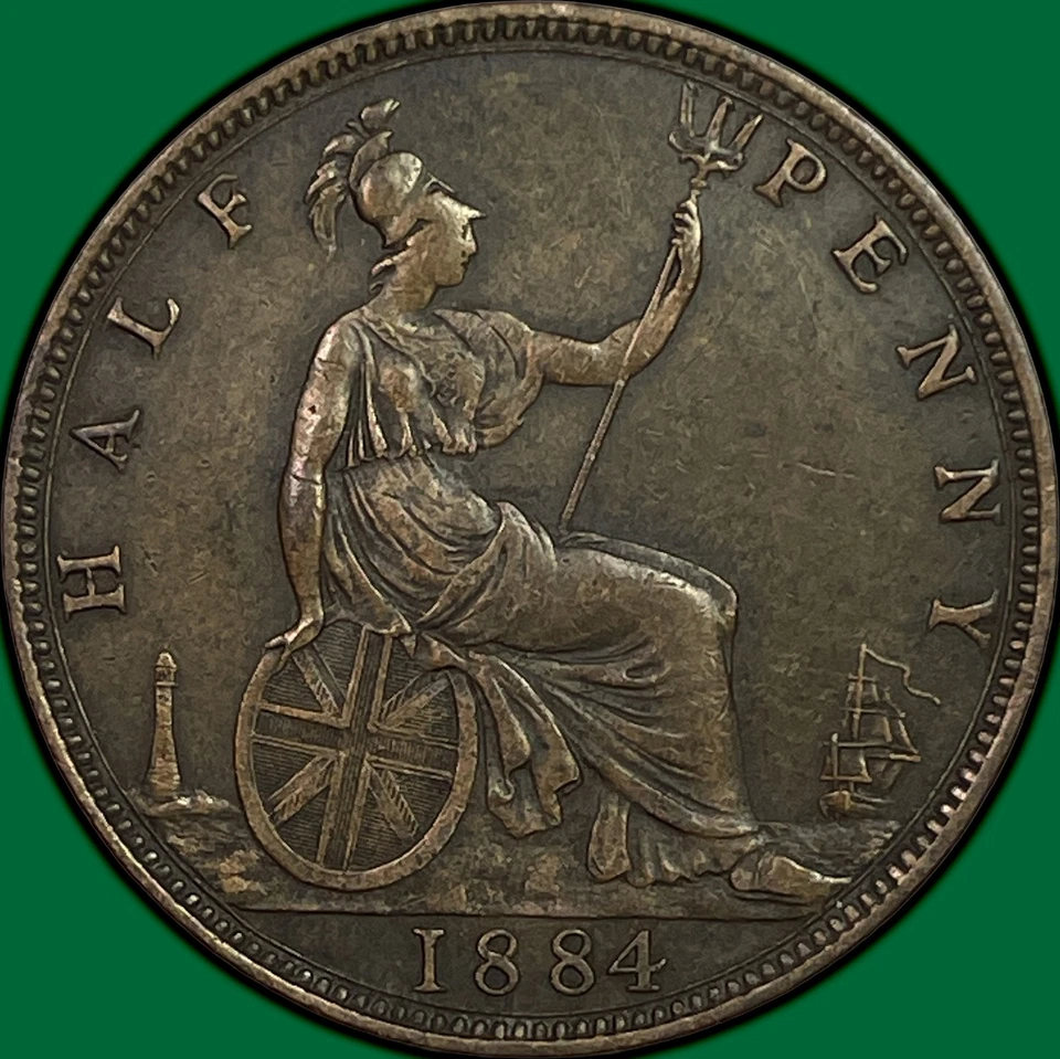 1884 Halfpenny Great Britain Victoria Extremely Fine XF Coin #29697 - Image 2 of 3