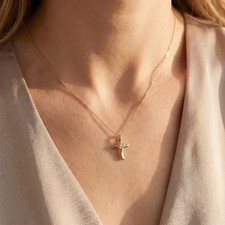 0.05Ct Cross Pendant Lab Created Diamond Unisex 14K Yellow Gold Plated Silver