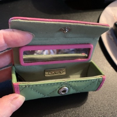 Talbots Quilted Green and Pink Preppy Lipstick Case With Mirror 