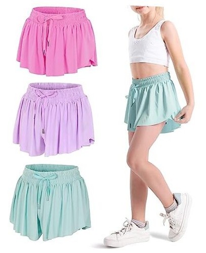 Girls Flowy Shorts,Butterfly Shorts for Teen Girls with Spandex Liner 2-in-1