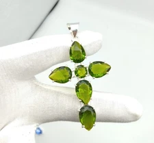 Green Peridot Gemstone Handmade 925 Sterling Silver Jewelry Pendant Size 2.4"