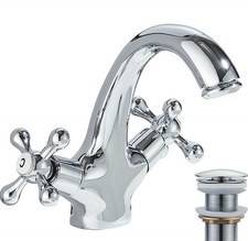 Traditional Victorian Monobloc Basin Mixer Tap Vintage Chrome Dual 