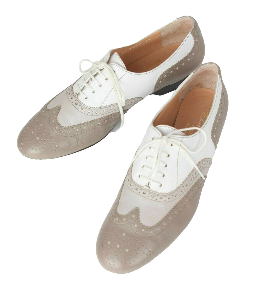 Robert Clergerie Size 6.5 Leather Oxford Brogue Flat Shoe taupe