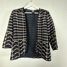 Chico's Travelers Women's 3/4 Sleeve Open Front Blazer Jacket Gold Black Size 0