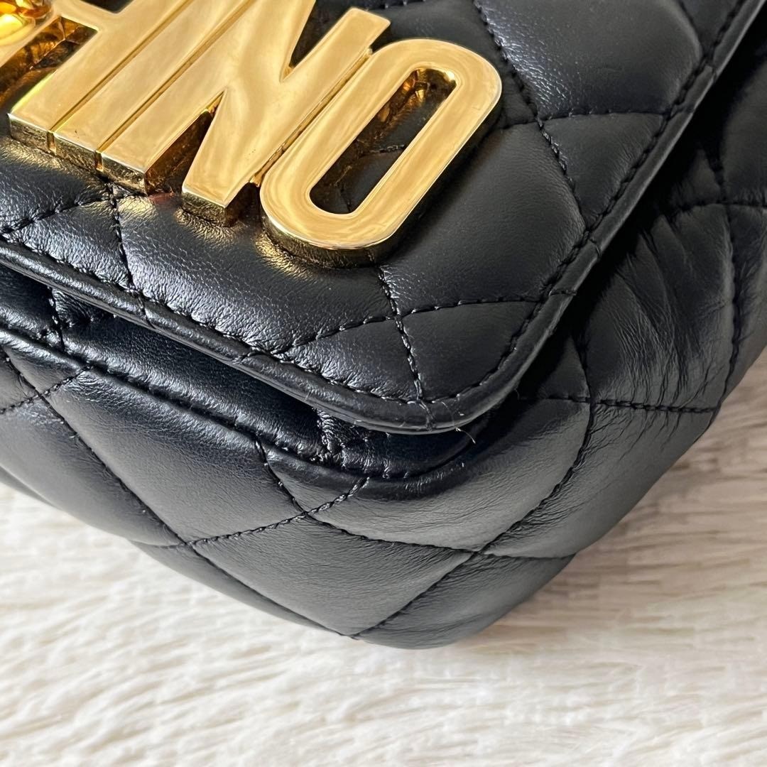 Moschino Quilted Leather Chain Shoulder Bag Black Authentic Elegant Classic Rare image 5