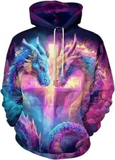 3D Twin Dragon Cross Hoodie Fantasy Pullover Sweatshirt Unisex S-5XL