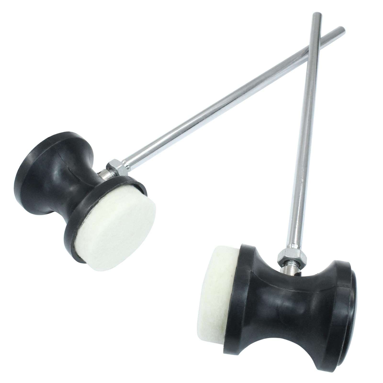 2PCS Black Dual Sided Double Kick Bass Drum Pedal Beater Mallet with Steel Shaft
