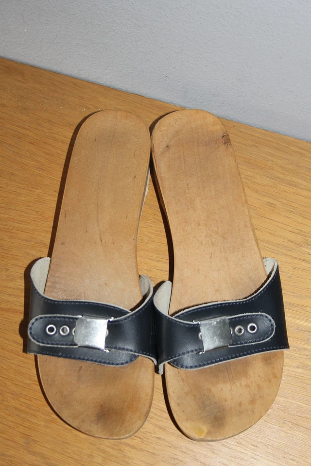 Clogs Gr. 40 dunkelblau Leder mit Holzsohle Zustand: gut - Bild 3 von 4