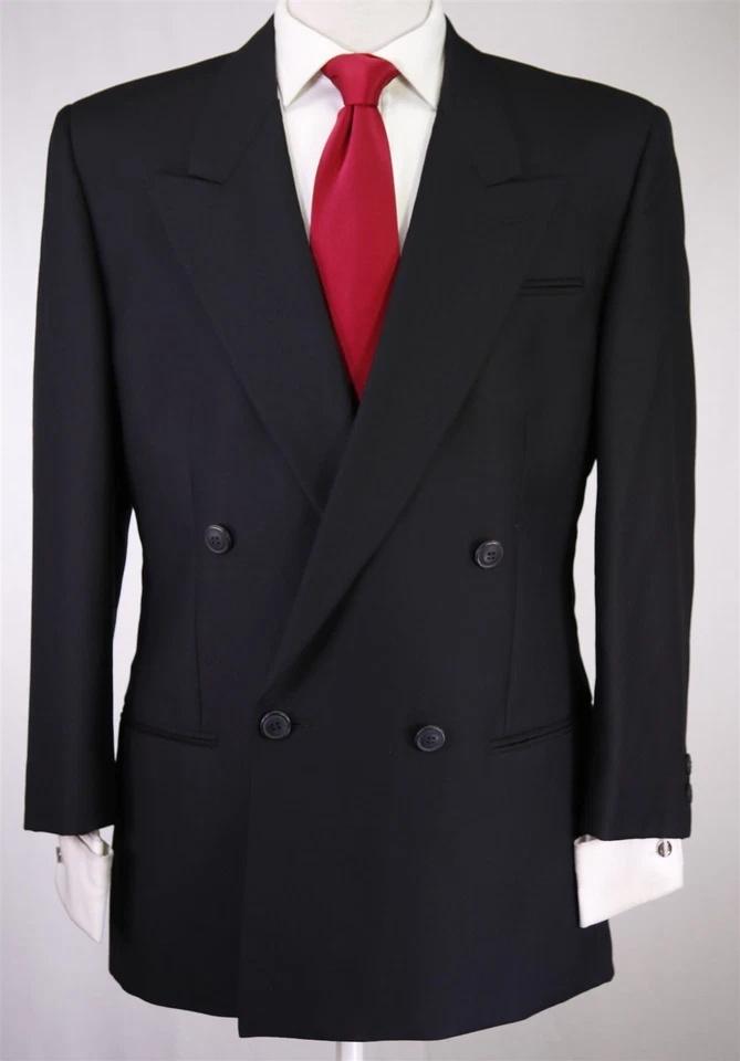 Traje de Lana Gianni Versace Versus Vintage Años 90 Tono Negro Cuadros Doble Pecho 40R Foto 2 de 4