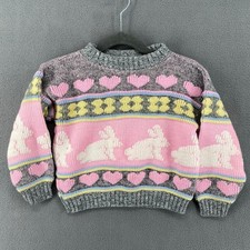 Vintage 80s 90s JaYmie Rose Sweater Toddler 12mos? Bunnies Hearts Made in USA