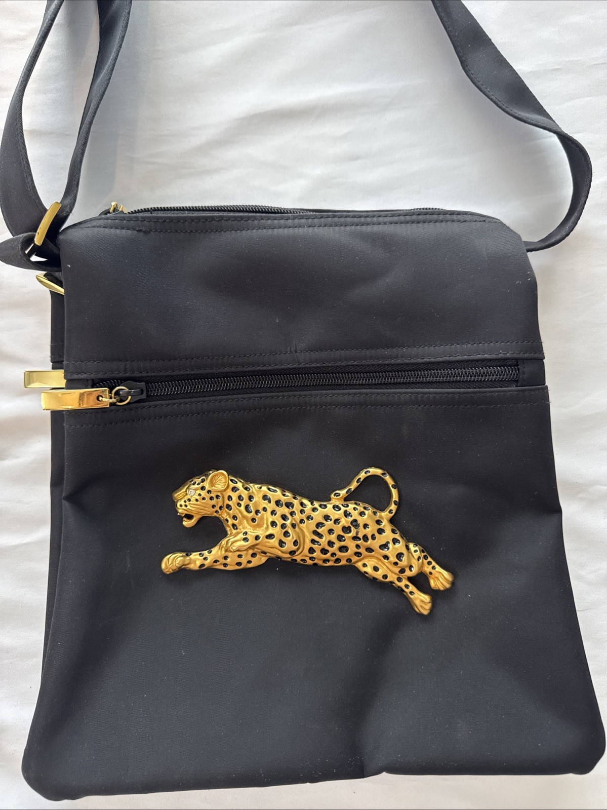  Nima Womens Black Crossbody Bag With Gold Pantera