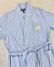 Lauren Ralph Lauren Mens Robe Blue Lightweight 100 Cotton Belted Striped Medium