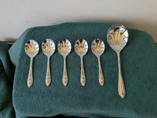 Vintage Sheffield Chrome Plate Nickel Silver Shell Dessert Spoons & Server