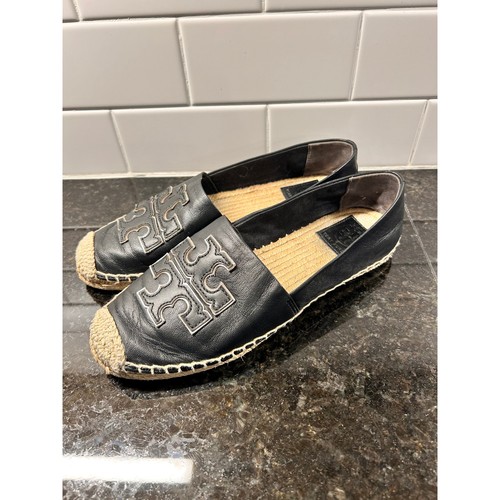 Alpargatas de cuero para mujer Tory Burch zapatos planos cómodos informales negros talla 7,5 M - Imagen 5 de 13