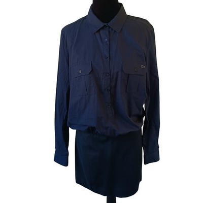 Lacoste Womens Navy Blue Long Sleeve Button Elastic Waist Shirt Dress 40 US 8