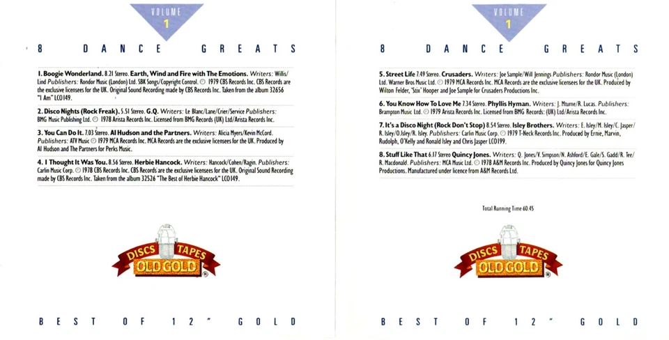 Best Of 12 Inch Gold 1 (GQ/Earth, Wind & Fire) CD Old Gold OG 3401 (1988) - Bild 3 von 3