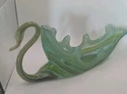 Vintage MCM Murano Style Large Hand Blown Glass Green Blue Swirl Swan Dish 1970s