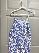Shein Blue And Tan Floral, Spaghetti Strap Dress With An Empire Waist