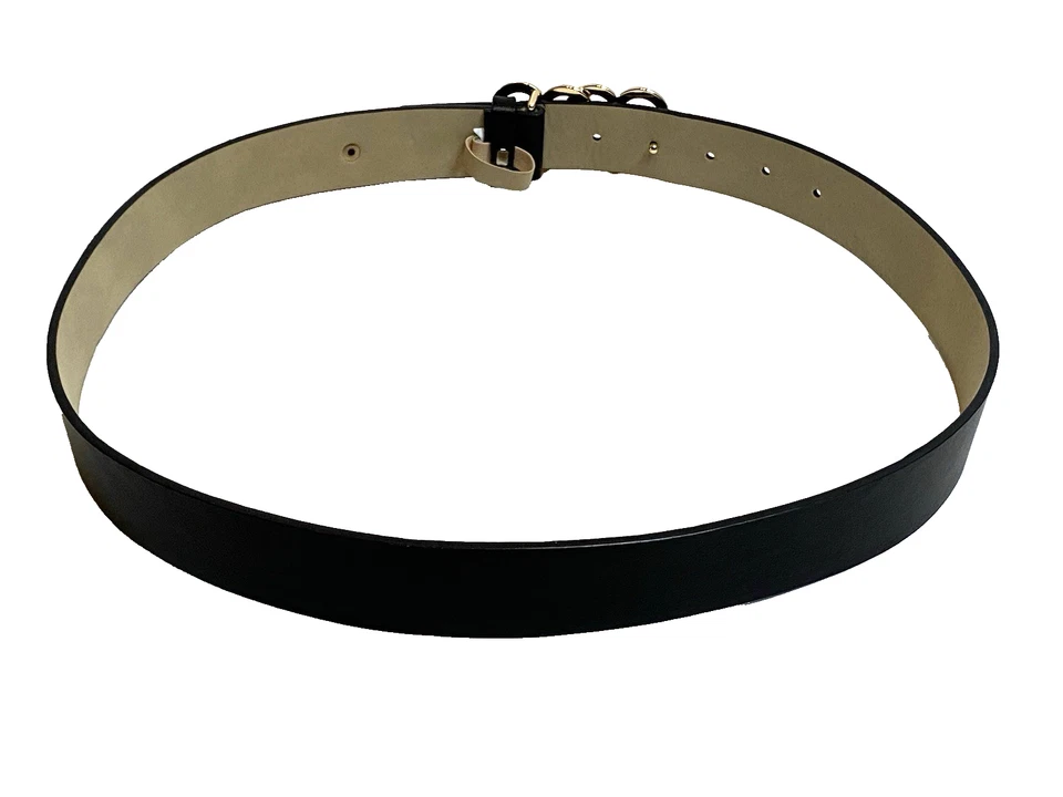 Betsey Johnson 黑色皮带金色双心扣 PU 皮革 1 1/4 W 尺寸 36 — 第 4/4 张图片