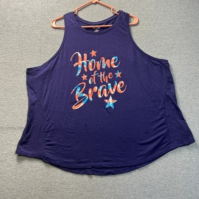 Tek Gear Patriotic Tank Top Womens 2X Purple Home Of The Brave Raceback Cut