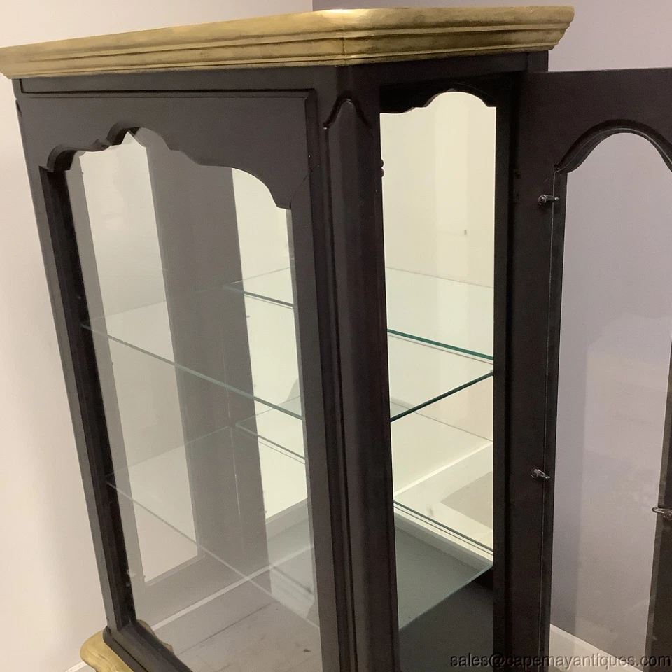 Gabinete de curiosidades vintage Hammary negro dorado doble puerta lateral Queen Anne Foto 2 de 4