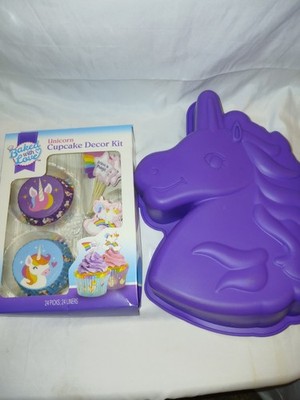 Baked With Love Unicorn Cupcake Kit 24 Picks & 24 Liners, And UNICORN CAKE MOLD