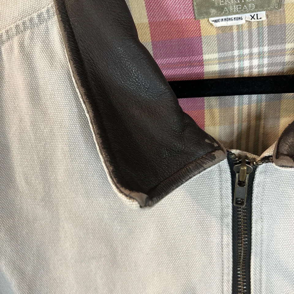 Vintage The Territory Ahead Jacket Mens XL Tan Canvas Leather Collar Bomber 90s - Image 3 of 4