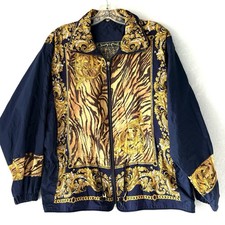 90  d EAST WEST Vintage Windbreaker Womens M Jacket Blue Gold Drawstring Waist