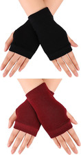 2 Pair Fingerless Gloves Wrist Soft Knitted Flexible Typing Driving Gloves for W