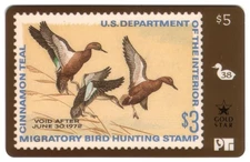 Duck Hunting Stamp Card #38 'Void After 1972' Cinnamon Teal GOLD* Phone Card