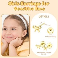 Hypoallergenic 14k Gold Screw Back Stud Earrings for Girls  Women