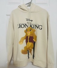 Disney The Lion King Simba Graphic Print Beige Hoodie Pockets Unisex XL 14/16