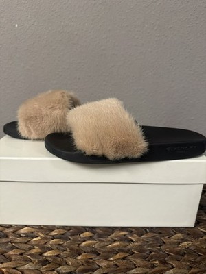 Givenchy Women's Mink Fur Slide Sandals Flat w Dust Bags Size 39 100% authentic 