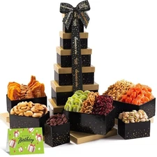 Nut Cravings Happy Birthday Gift Basket Tower 12 Piece Nut & Dried Fruit Gourmet