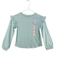 Cat  Jack Shirt Girls XS 4/5 Mint Green Textured Ruffle Long Sleeve Tee Top