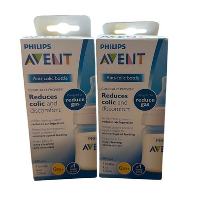 Lot of 2 Philips Avent Anti-Colic Bottles - 4 oz Capacity - Plastic - New