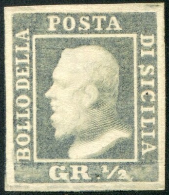 1859 Sicily 1/2 wheat color proof La Barbera / Lao 1/2 wheat lilac grey